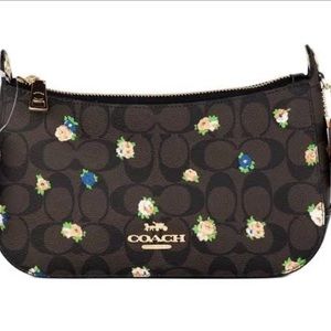 Coach crossbody leather purse with vintage mini rose print